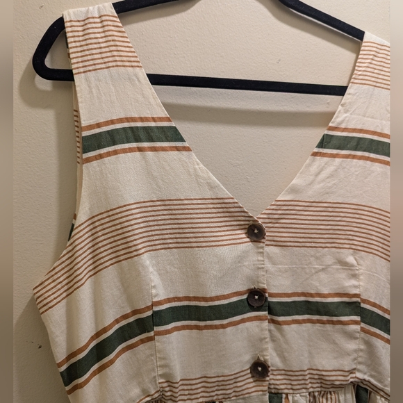 Zara Striped Rustic Dress Linen Button Front Pockets Self-tie Open Back- L/12 - Picture 6 of 16